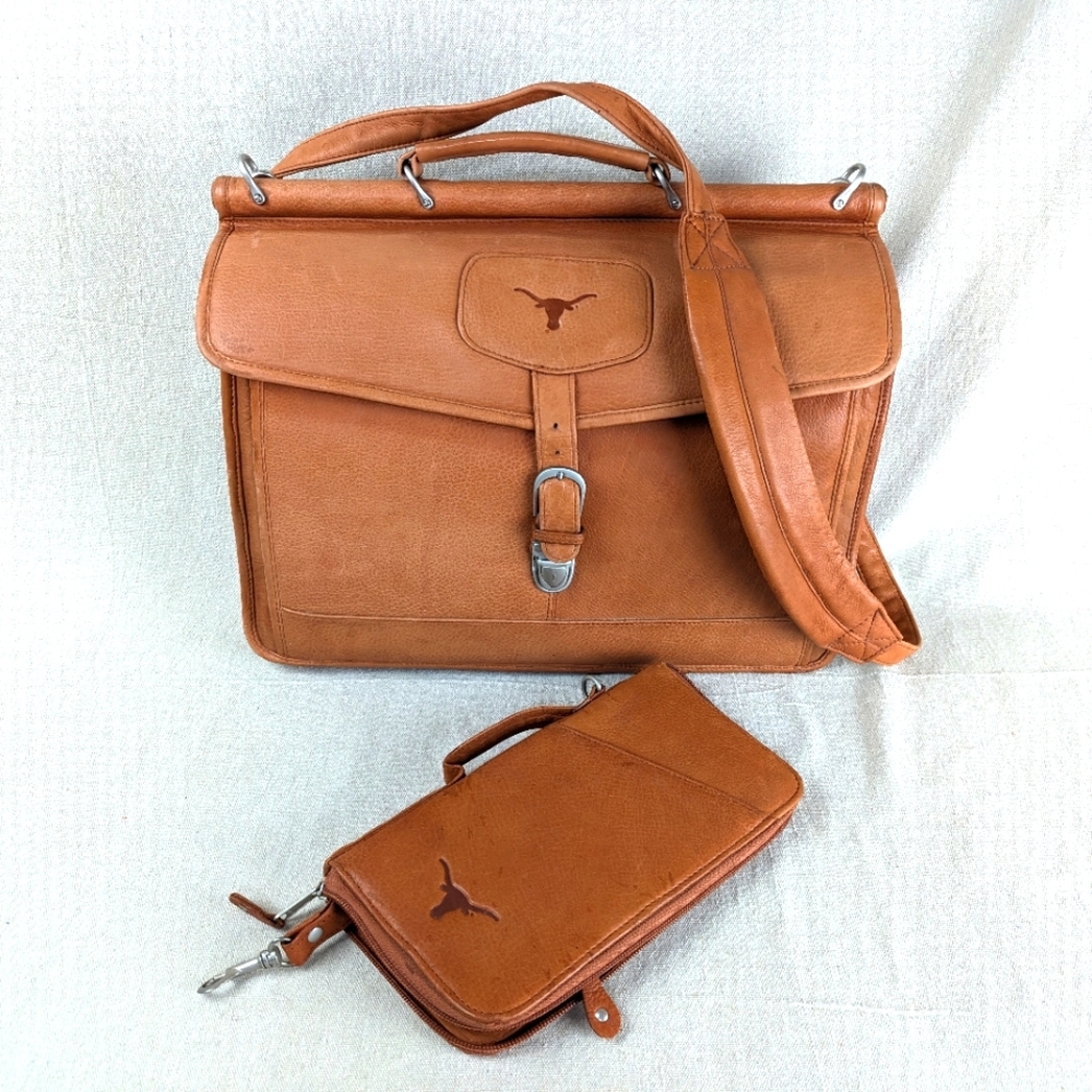 CANYON OUTBACK Leather Briefcase Wallet Set Texas LONGHORNS Collegiate Branded